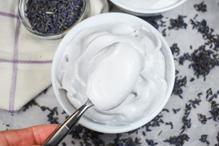 A spoonful of lavender whipped cream