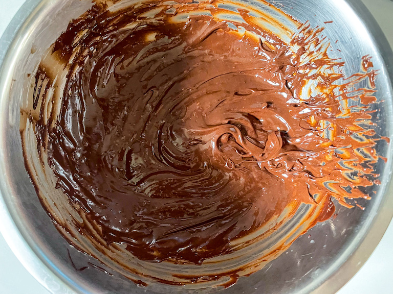 A bowl of dark chocolate ganache