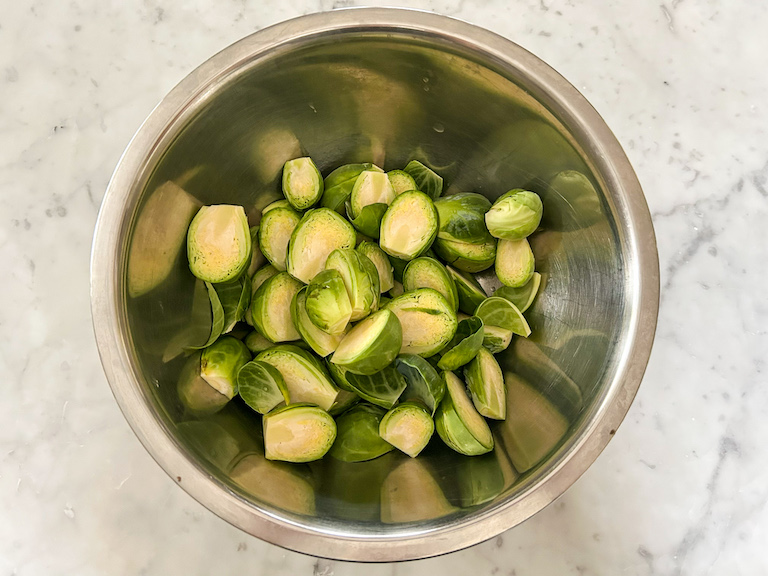 A bowl of sliced sprouts