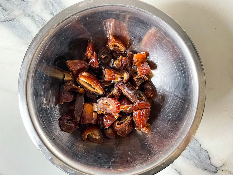 A bowl of chopped pitted dates