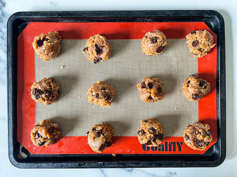 Date ball mixture scooped into portions