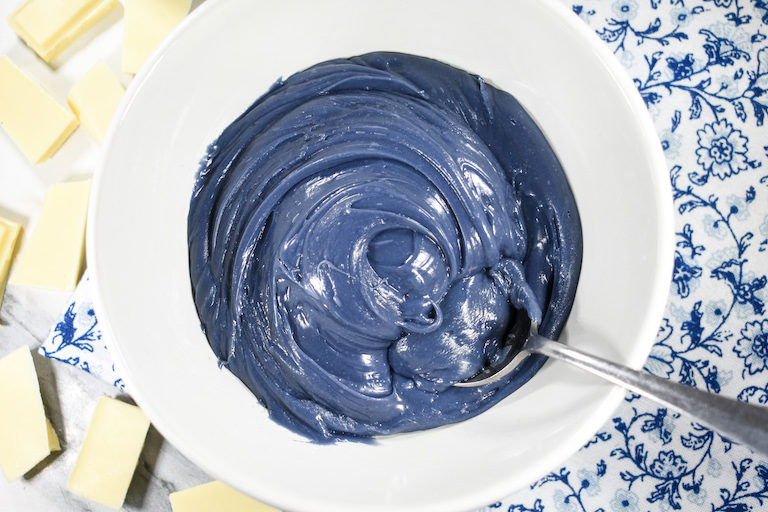 A bowl of tinted Earl Grey ganache