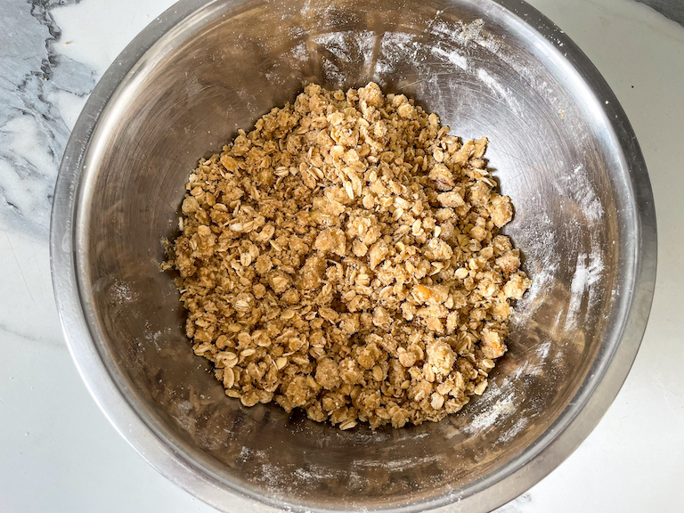 Crumble topping ingredients in a bowl