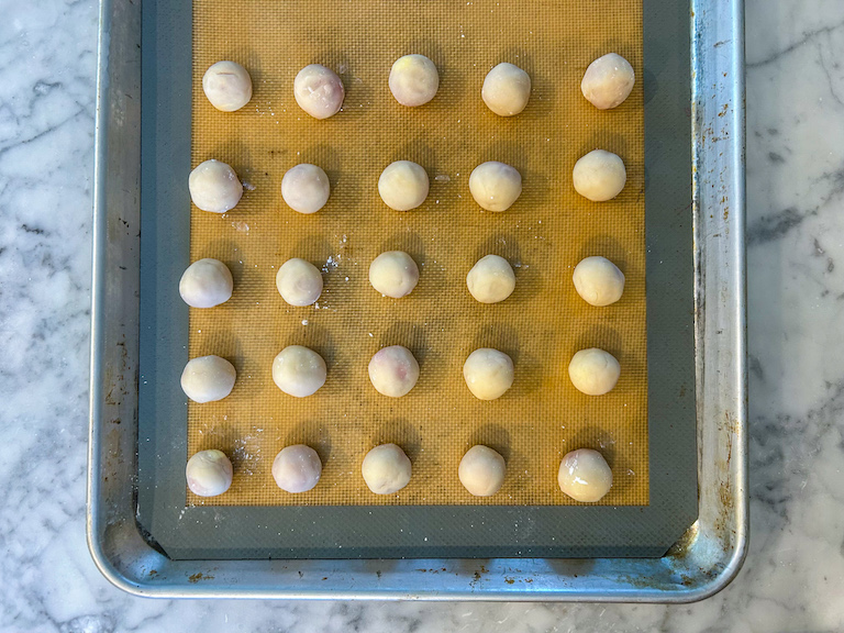 Fondant centers arranged on a tray