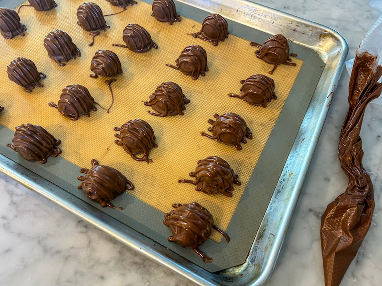 A tray of homemade chocolate cherry cordials