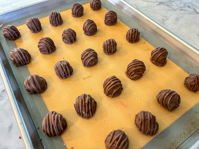 Tray of homemade chocolate covered cherries