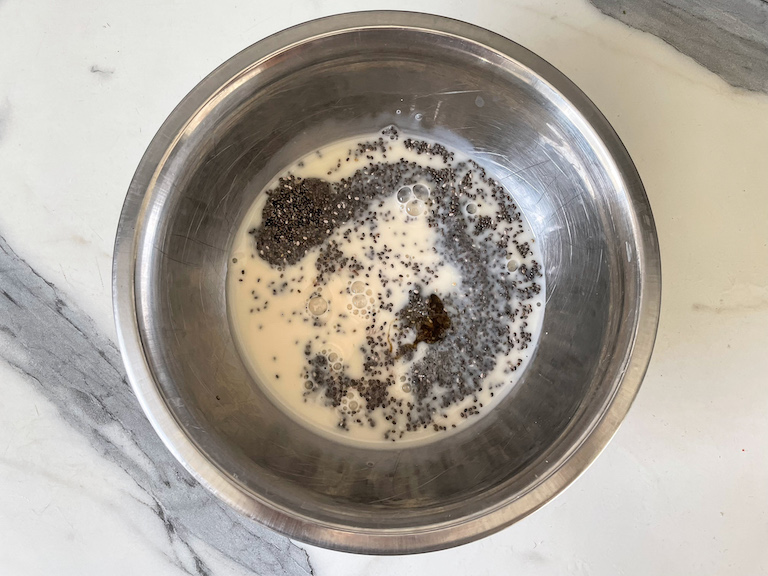 Chia pudding ingredients in a bowl