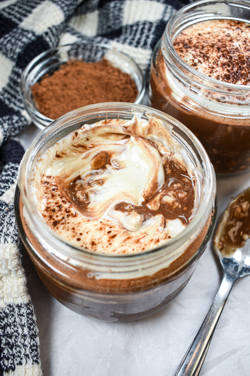 A half eaten jar of overnight oats