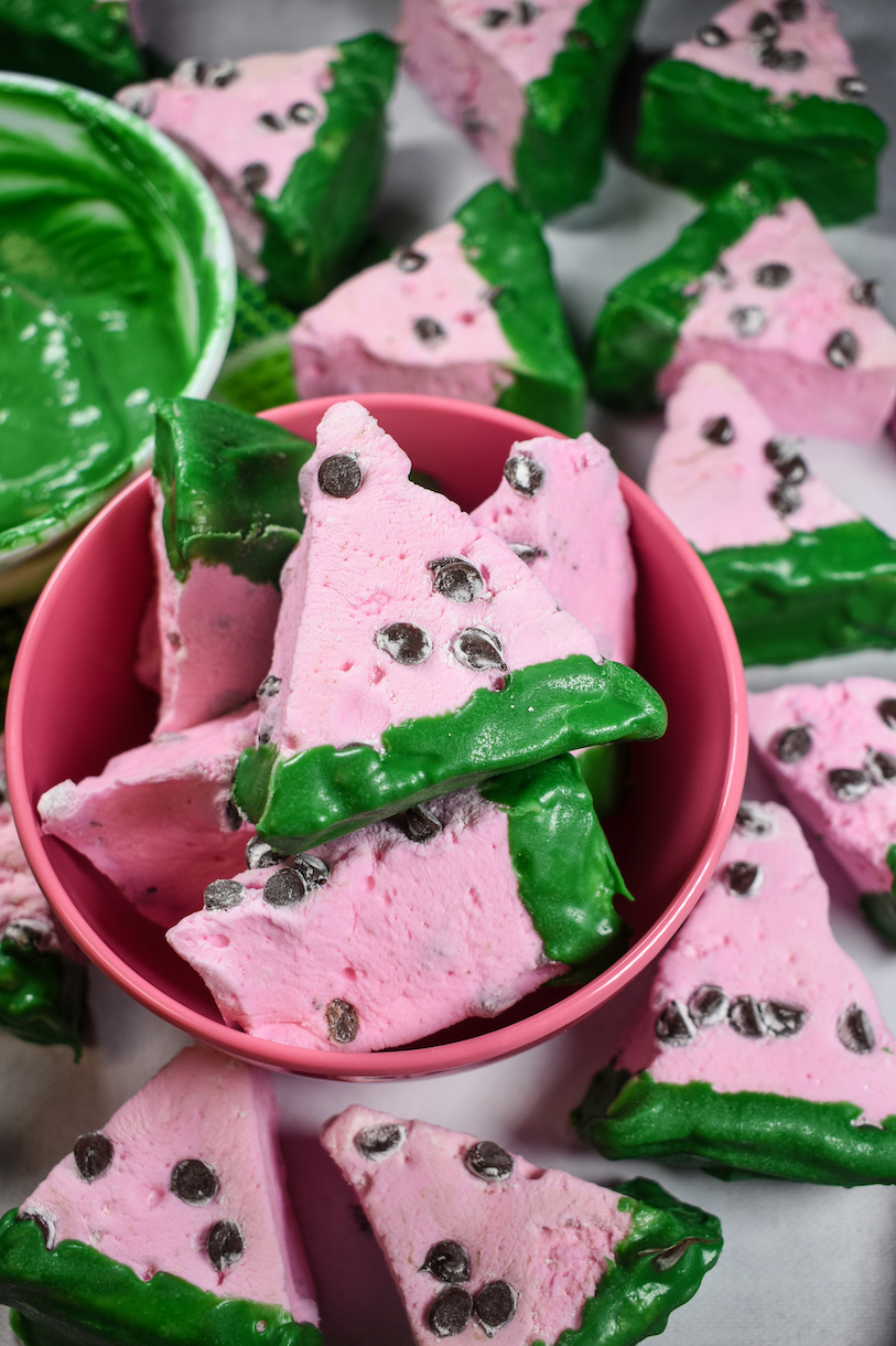 A bowl of watermelon marshmallows