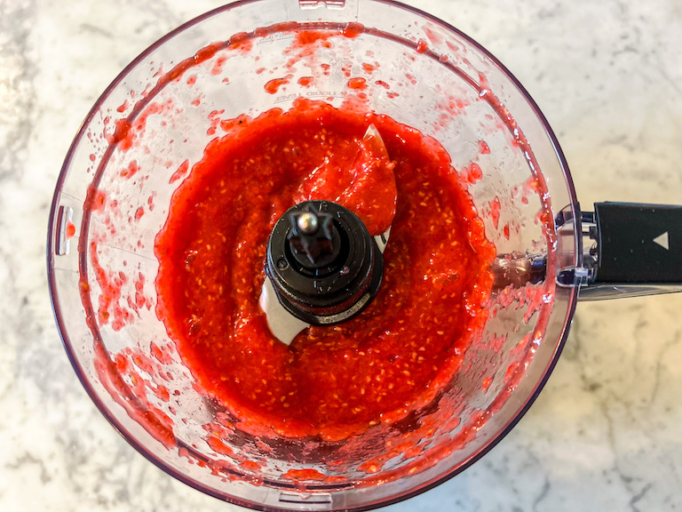 Raspberry puree in a food processor
