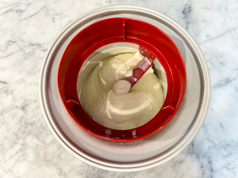 Ice cream base in an ice cream maker