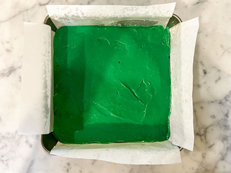 A pan of green fudge