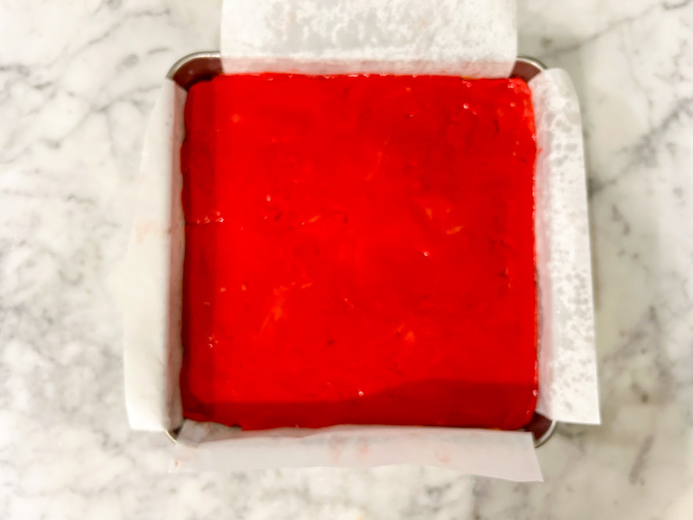 A pan of red fudge
