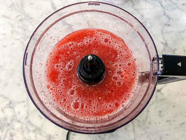 Watermelon puree in a food processor