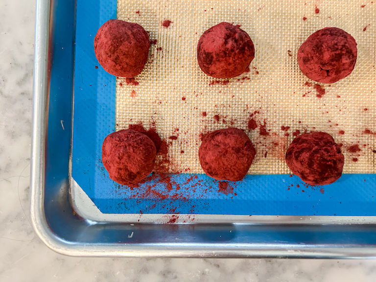 Truffles rolled in powdered beets