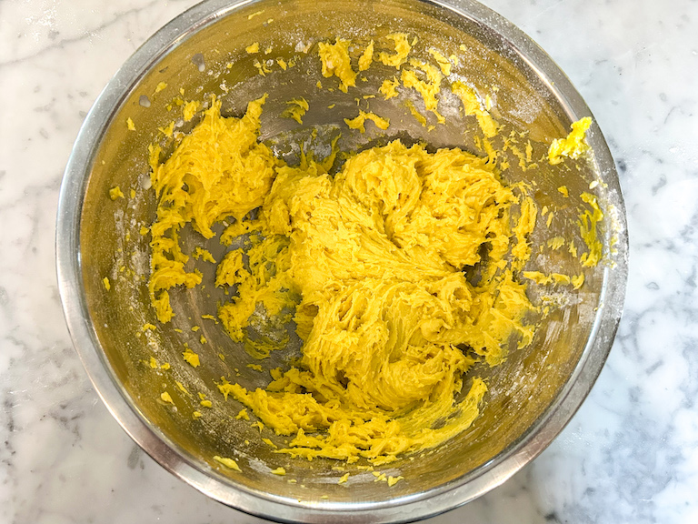yellow whoopie pie batter in a bowl
