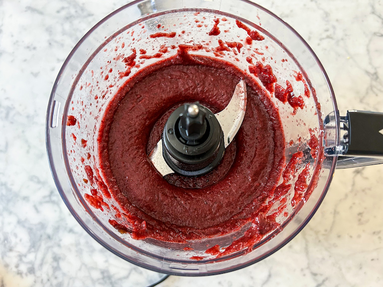 Cherry puree in a food processor