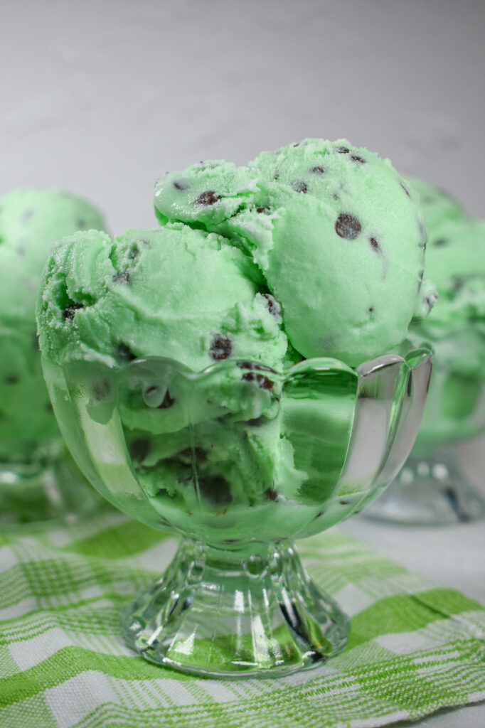 dishes of homemade mint chip ice cream