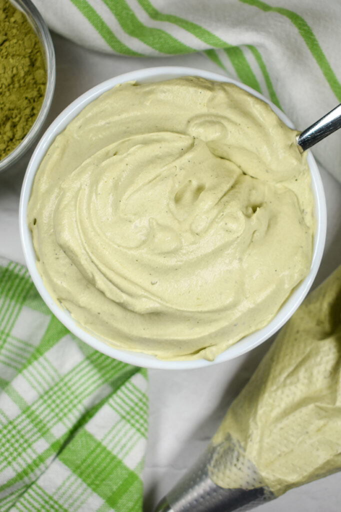 a bowl of matcha whipped cream