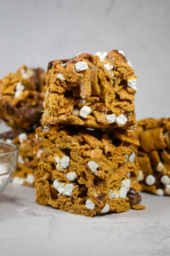 two golden graham bars stacked on top of each other