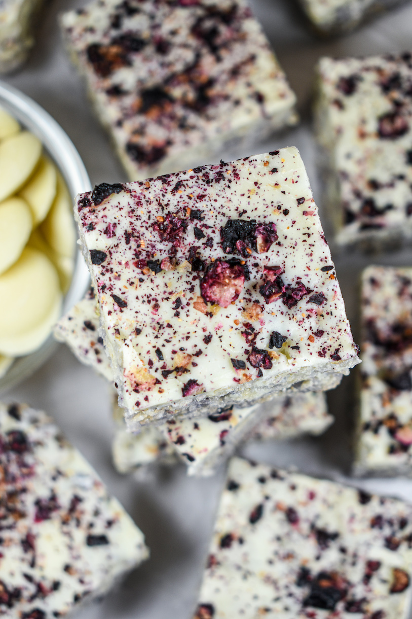 A stack of blueberry krispie treats