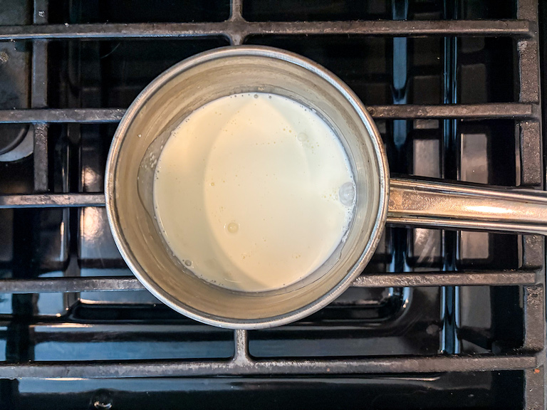 Cream in a small pan on the stovetop