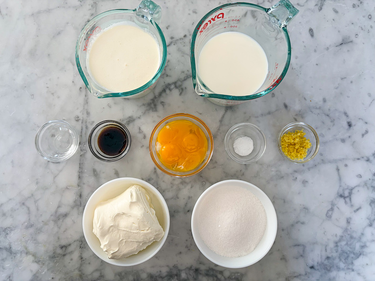 Ingredients for making homemade cheesecake ice cream 