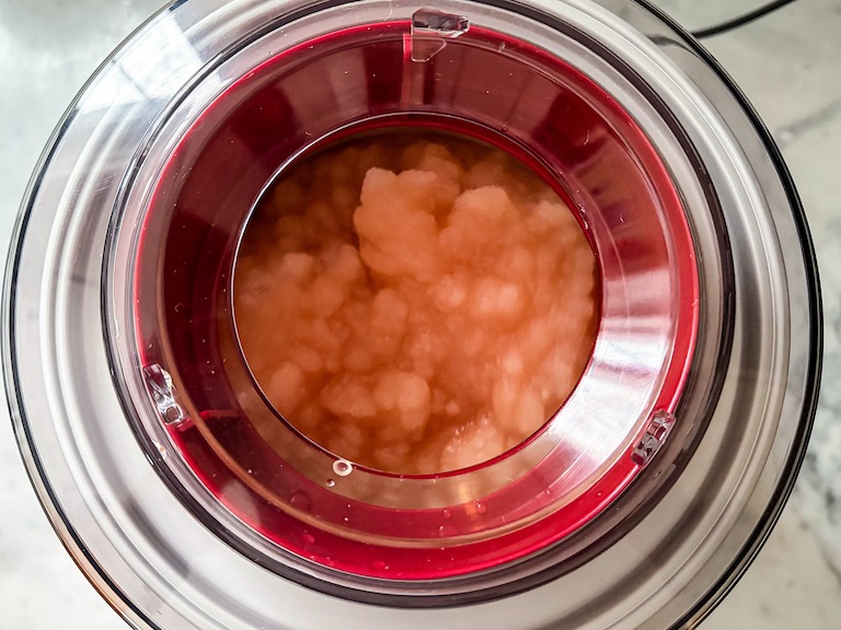 Grapefruit sorbet churning in an ice cream maker