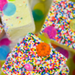 Birthday cake marshmallows (dot marshmallows) with nonpareil sprinkles