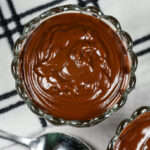 glass dishes of hot fudge sauce with a spoon