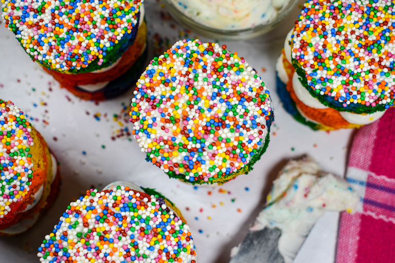 Rainbow dot cakes