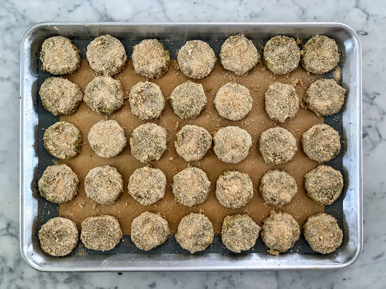 Veggie nuggets on a tray before baking