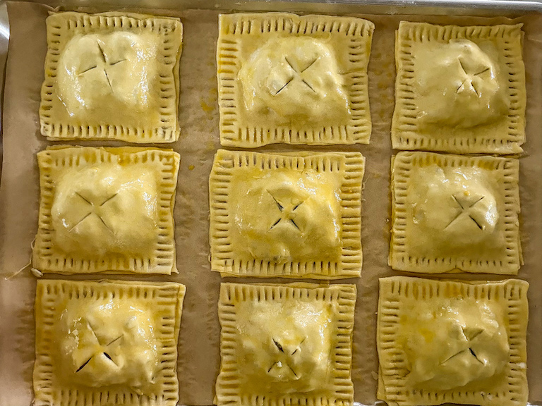 Hand pies brushed with egg wash