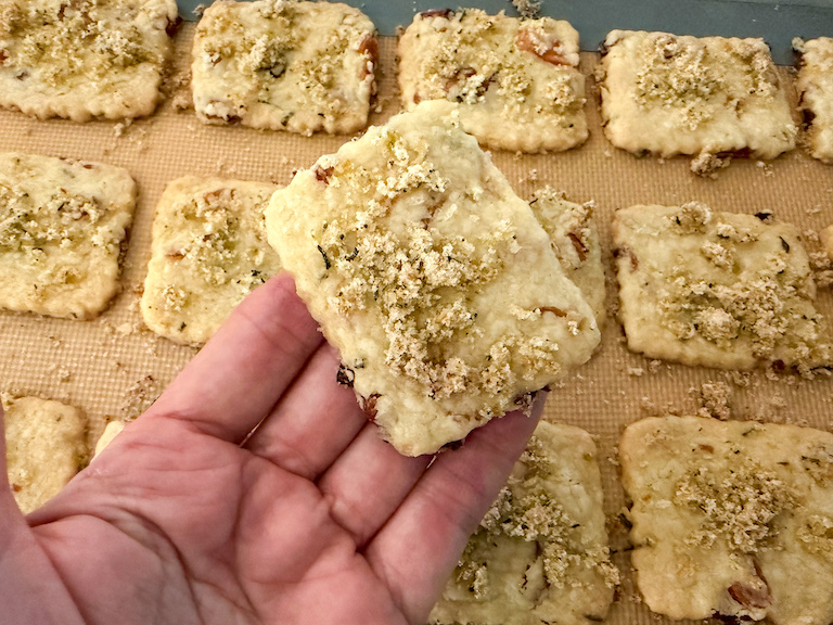 hand holding an apricot shortbread cookie