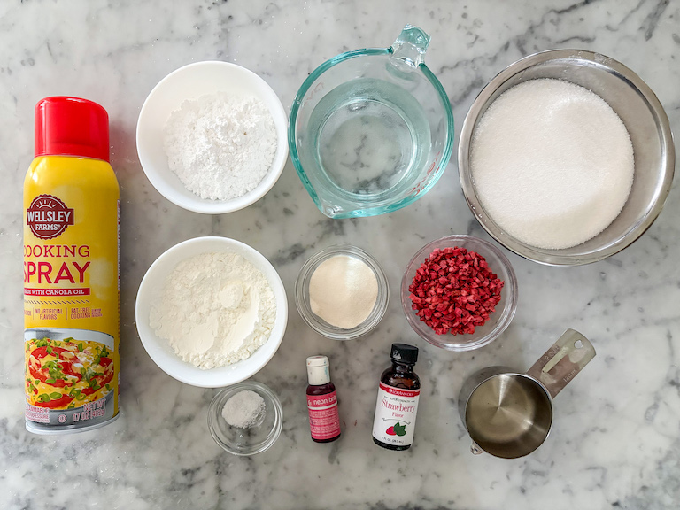Ingredients for making homemade strawberry marshmallows