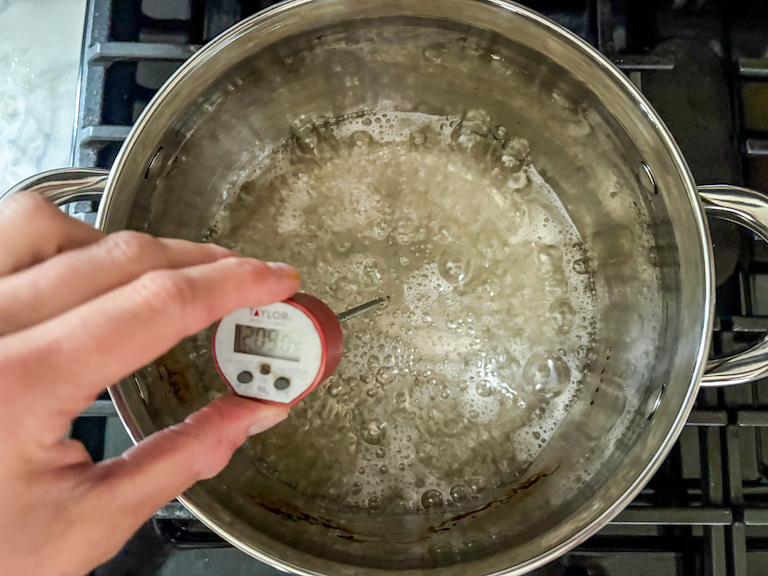 Cooking sugar syrup in a pan