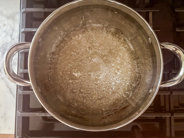 sugar syrup simmering on the stovetop