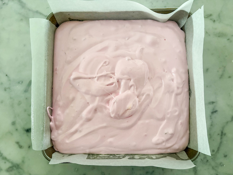 a pan of pink marshmallows