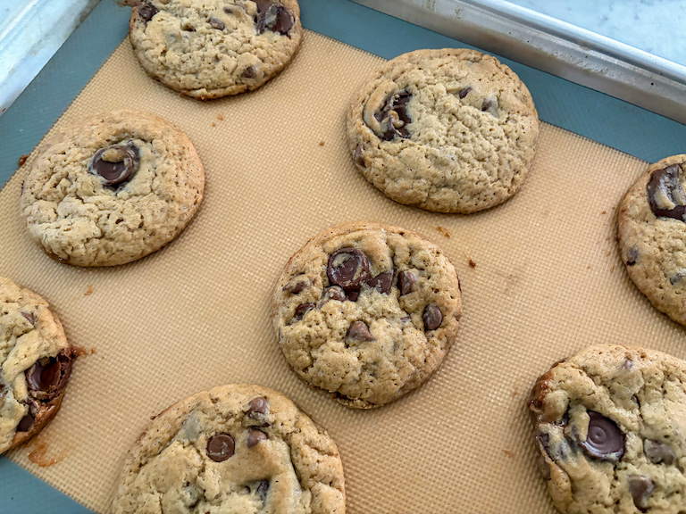 Rolo cookies on a silicone lined baking tray