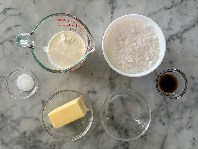 ingredients for making homemade caramel sauce