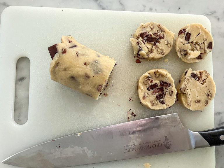 Slicing shortbread with a sharp knife