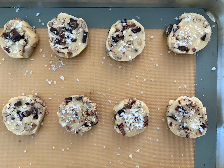 unbaked shortbread cookies sprinkled with sea salt
