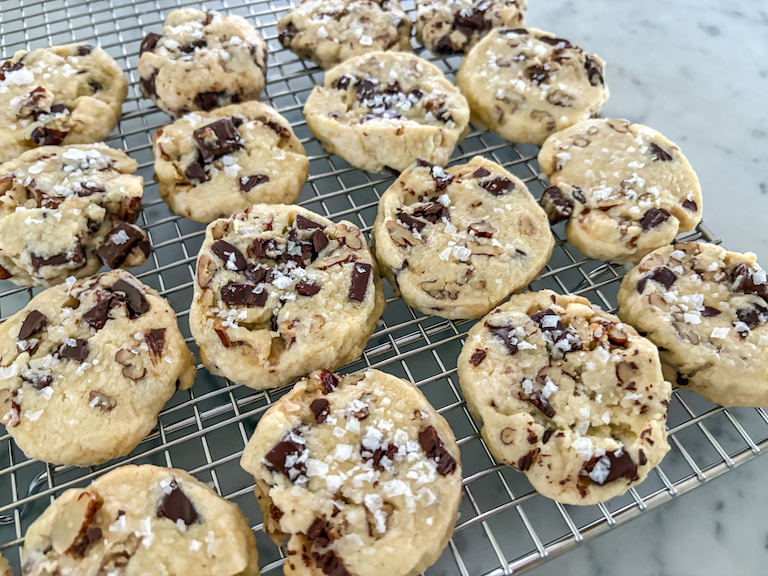 Shortbread cookies cooling on a wire rack