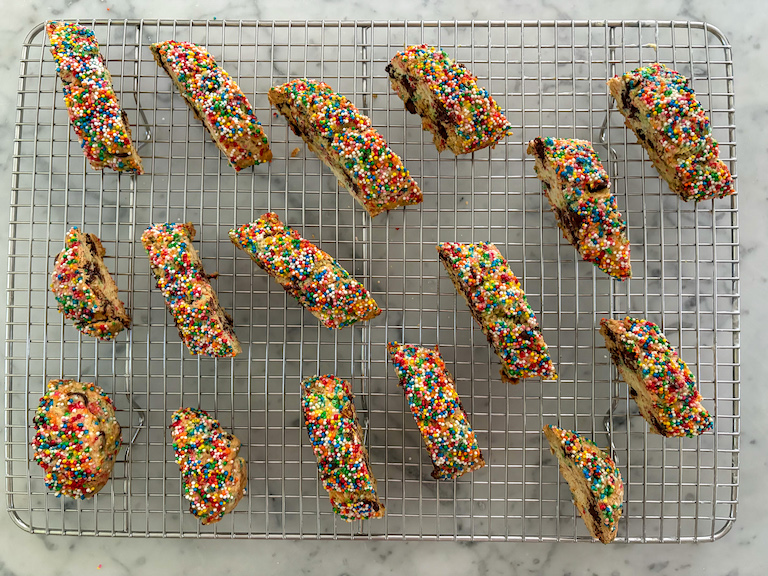 Biscotti cookies arranged on a wire rack