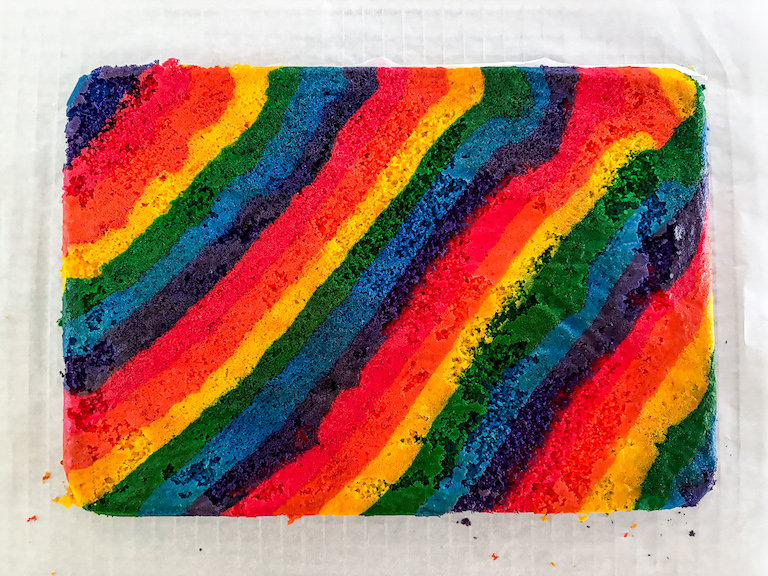 Striped rainbow sponge cake