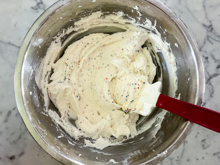 A bowl of funfetti buttercream