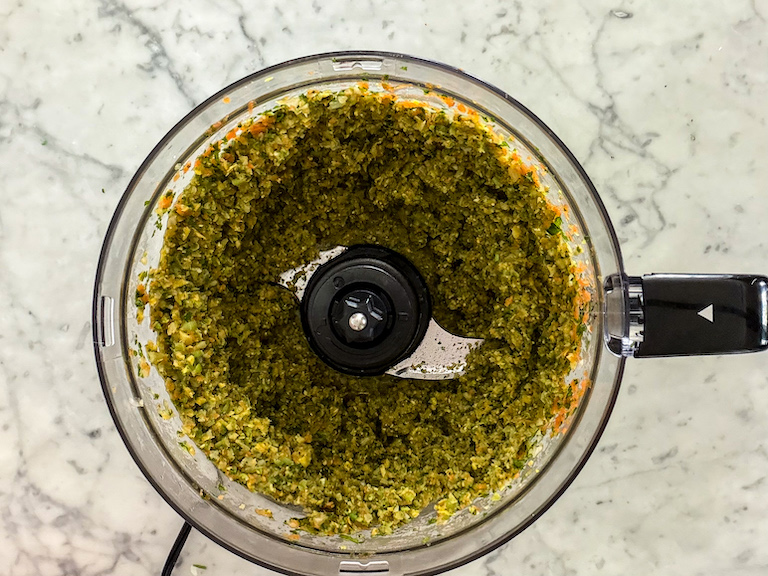 Vegetable mixture in a food processor