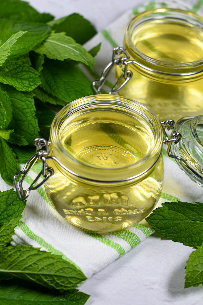 a jar of mint simple syrup