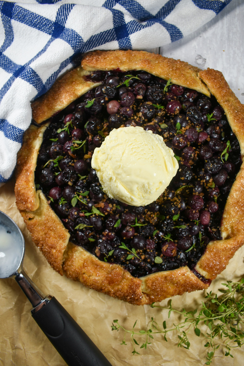 blueberry galette with ice cream on top