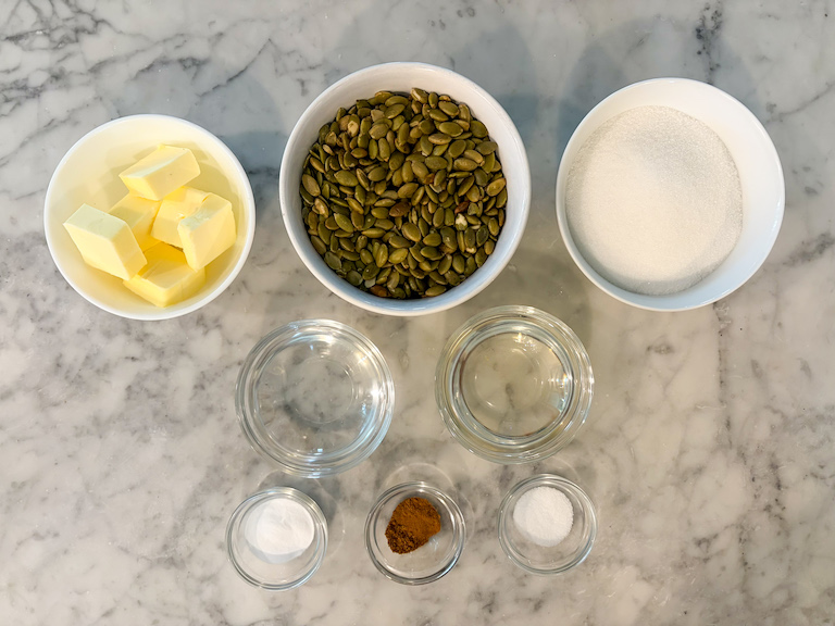 ingredients for making homemade pumpkin seed brittle